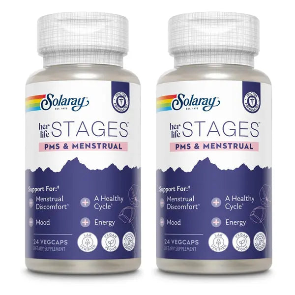 2 Pack - Solaray PMS & Menstrual Supplement her life STAGES 24 VegCaps Solaray